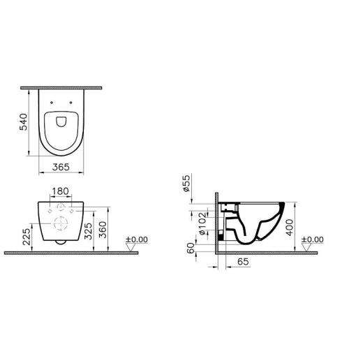 Sento miska wc bezrantowa 54x37 czarny mat Vitra