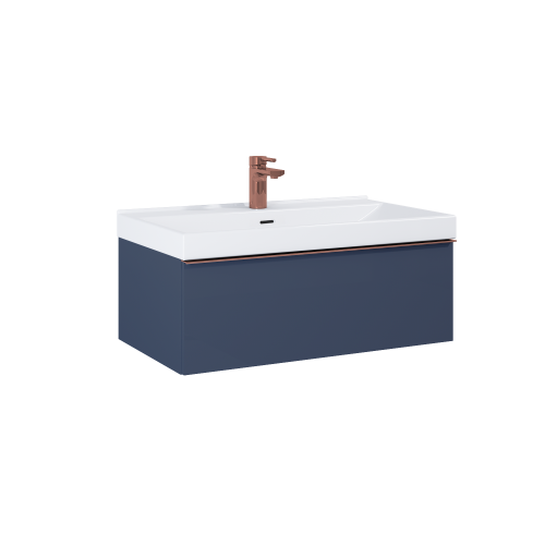 SZAFKA LOOK 1S NAVY BLUE MAT 80CM WRAZ Z UMYWALKĄ SKAPPA I ZŁOTYM UCHWYTEM 80 CM ELITA